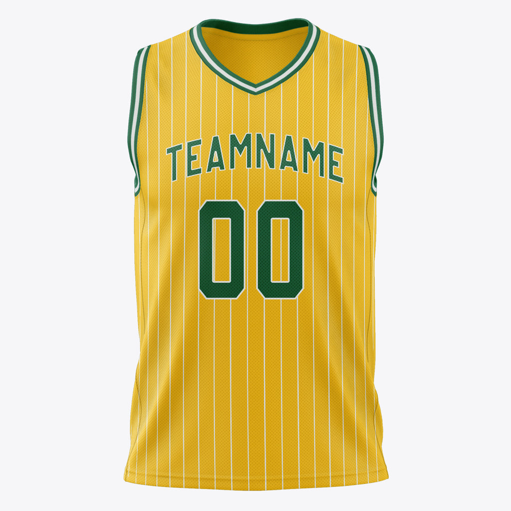 Custom Gold Kelly Green Pinstripe Basketball Jersey