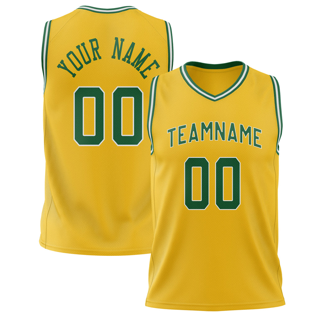 Custom Gold Kelly Green Solid Color Basketball Jersey BS02240626CS071