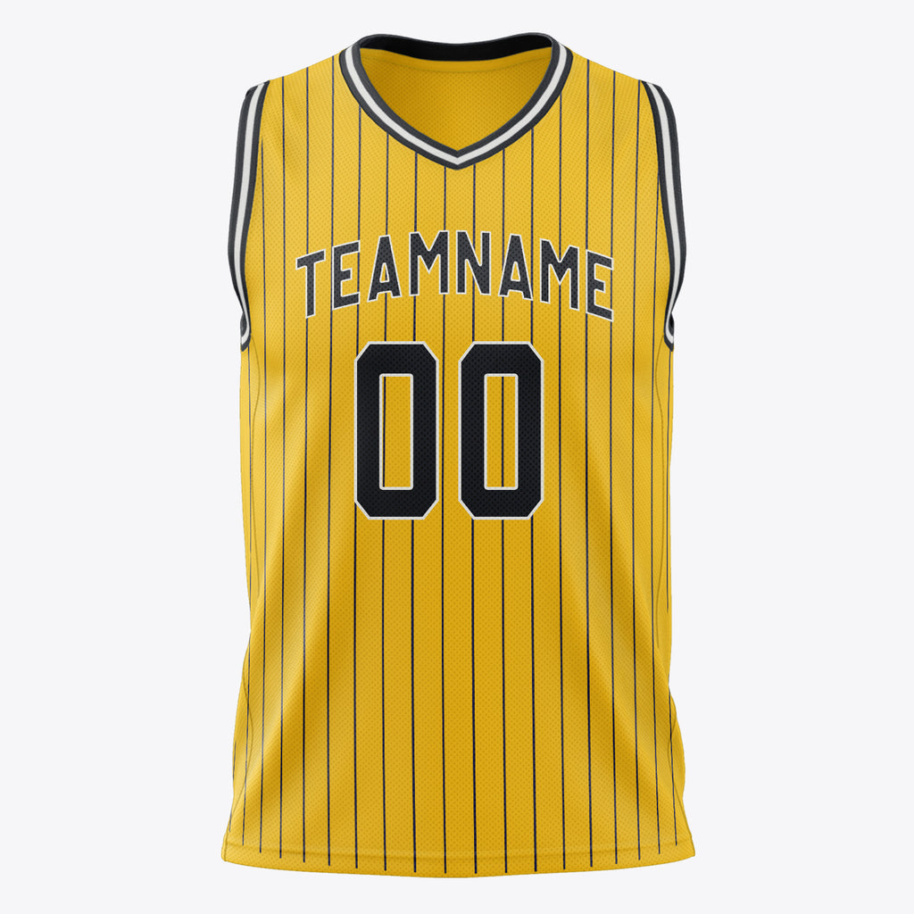 Custom Gold Black Pinstripe Basketball Jersey