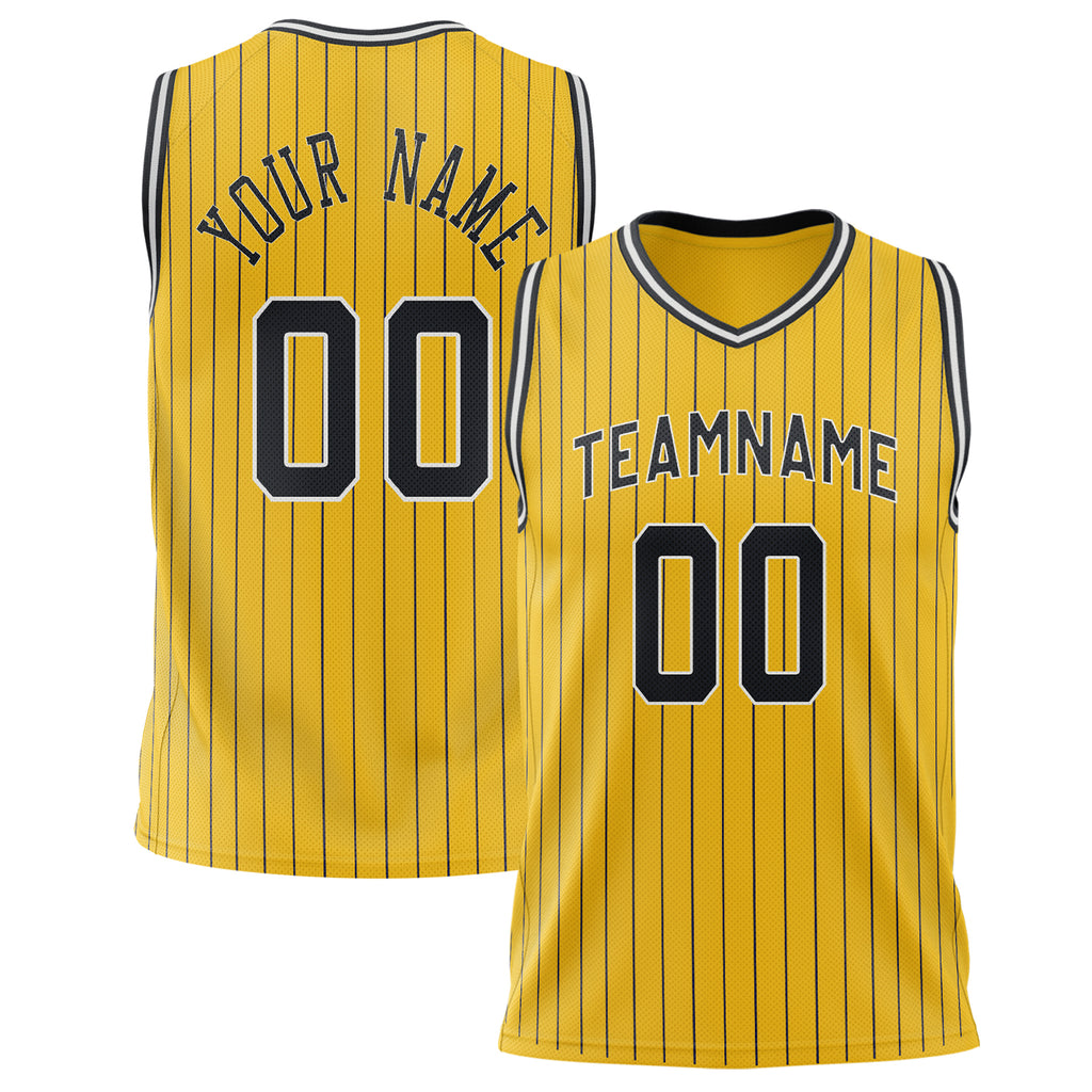 Custom Gold Black Pinstripe Basketball Jersey BS02240626CS076