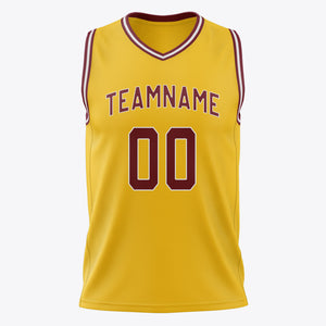 Custom Gold Red Solid Color Basketball Jersey