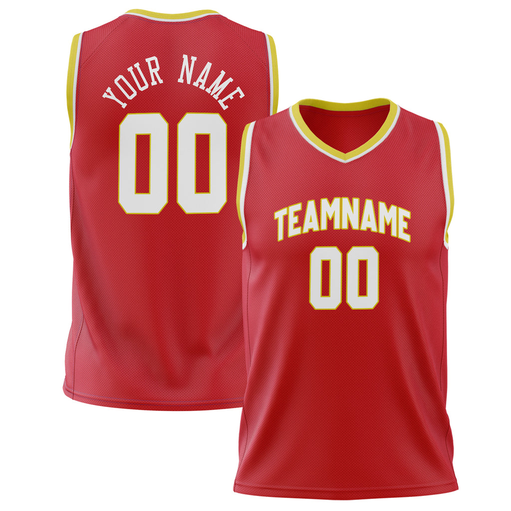 Custom Red White Solid Color Basketball Jersey BS02240626HF197