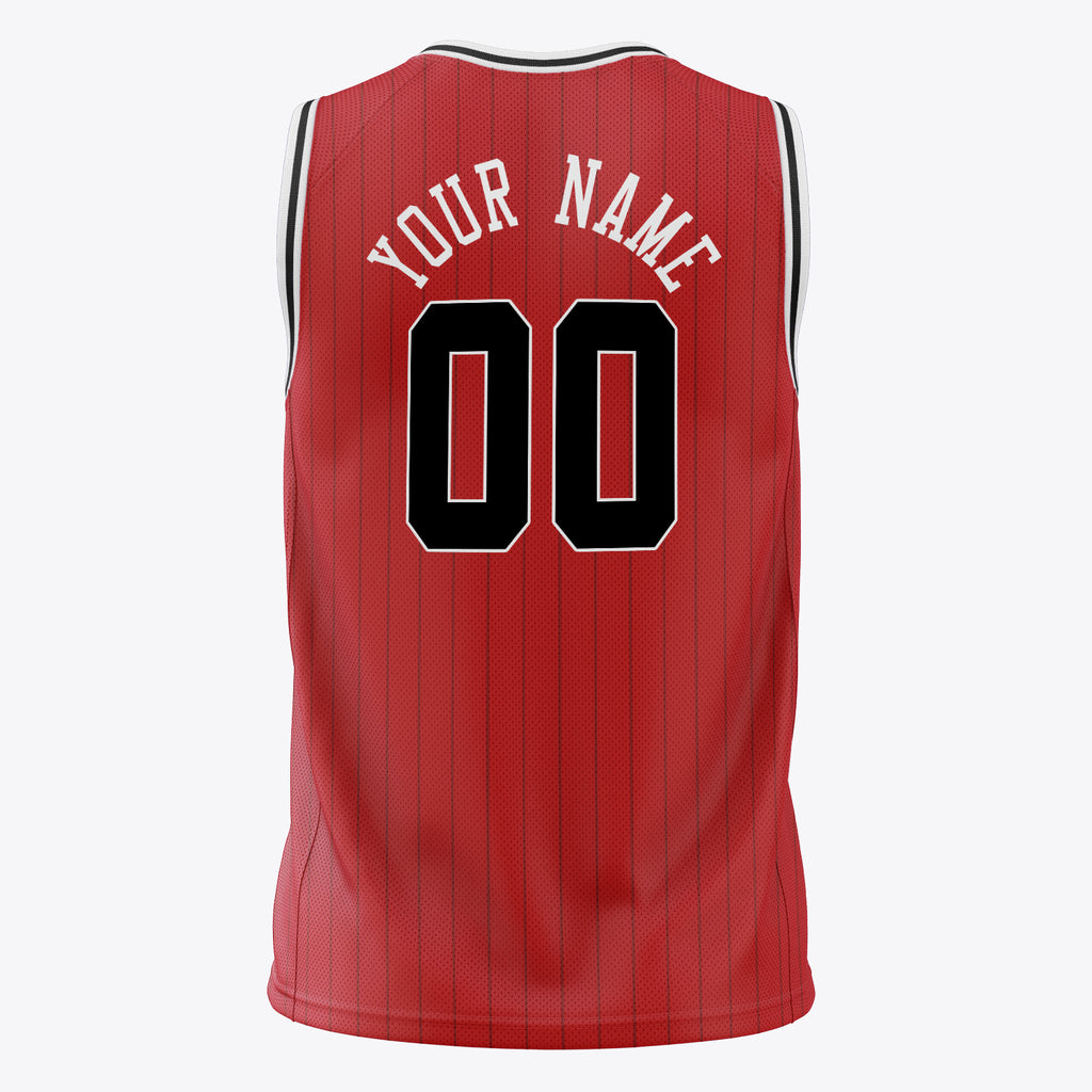 Custom Red Black Pinstripe Basketball Jersey