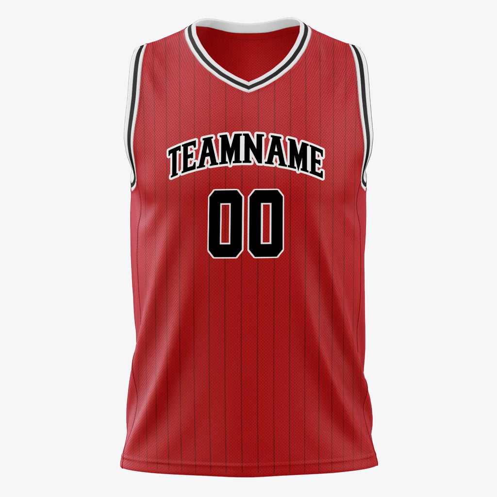 Custom Red Black Pinstripe Basketball Jersey