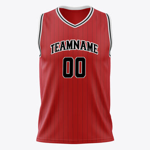 Custom Red Black Pinstripe Basketball Jersey