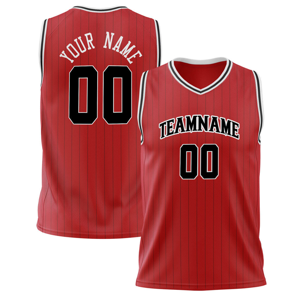 Custom Red Black Pinstripe Basketball Jersey BS02240626HF200
