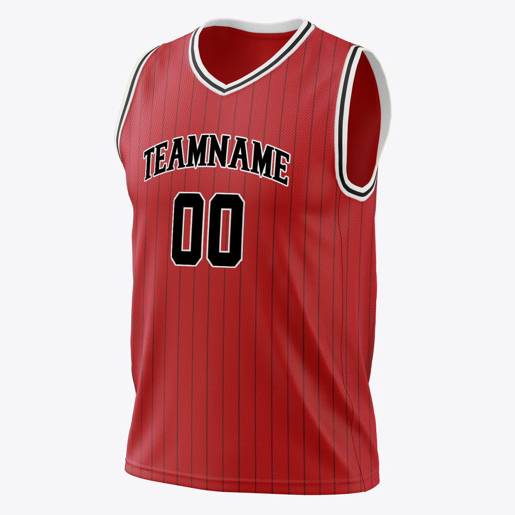Custom Red Black Pinstripe Basketball Jersey