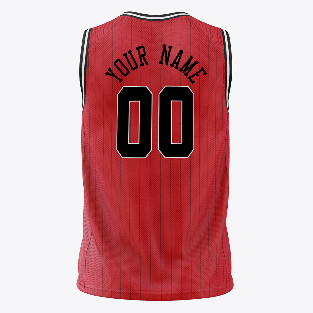 Custom Red Black Pinstripe Basketball Jersey