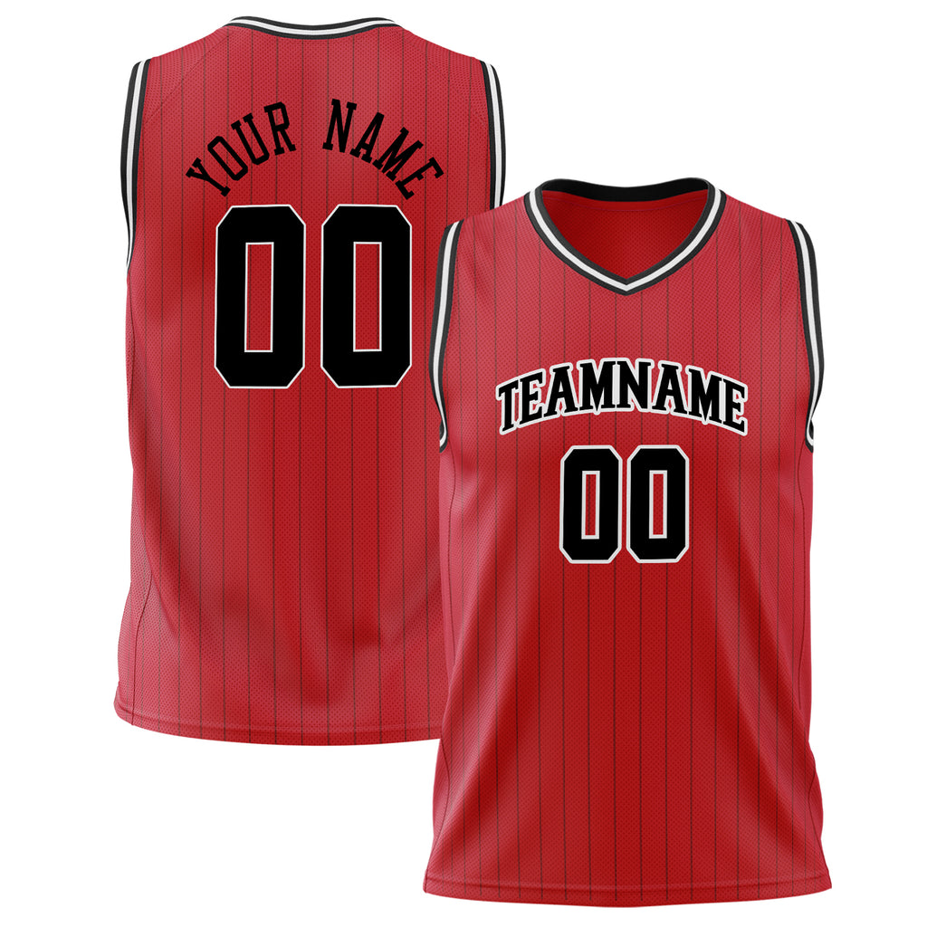 Custom Red Black Pinstripe Basketball Jersey BS02240626HF208