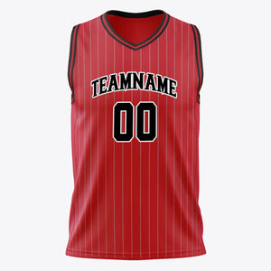 Custom Red Black Pinstripe Basketball Jersey