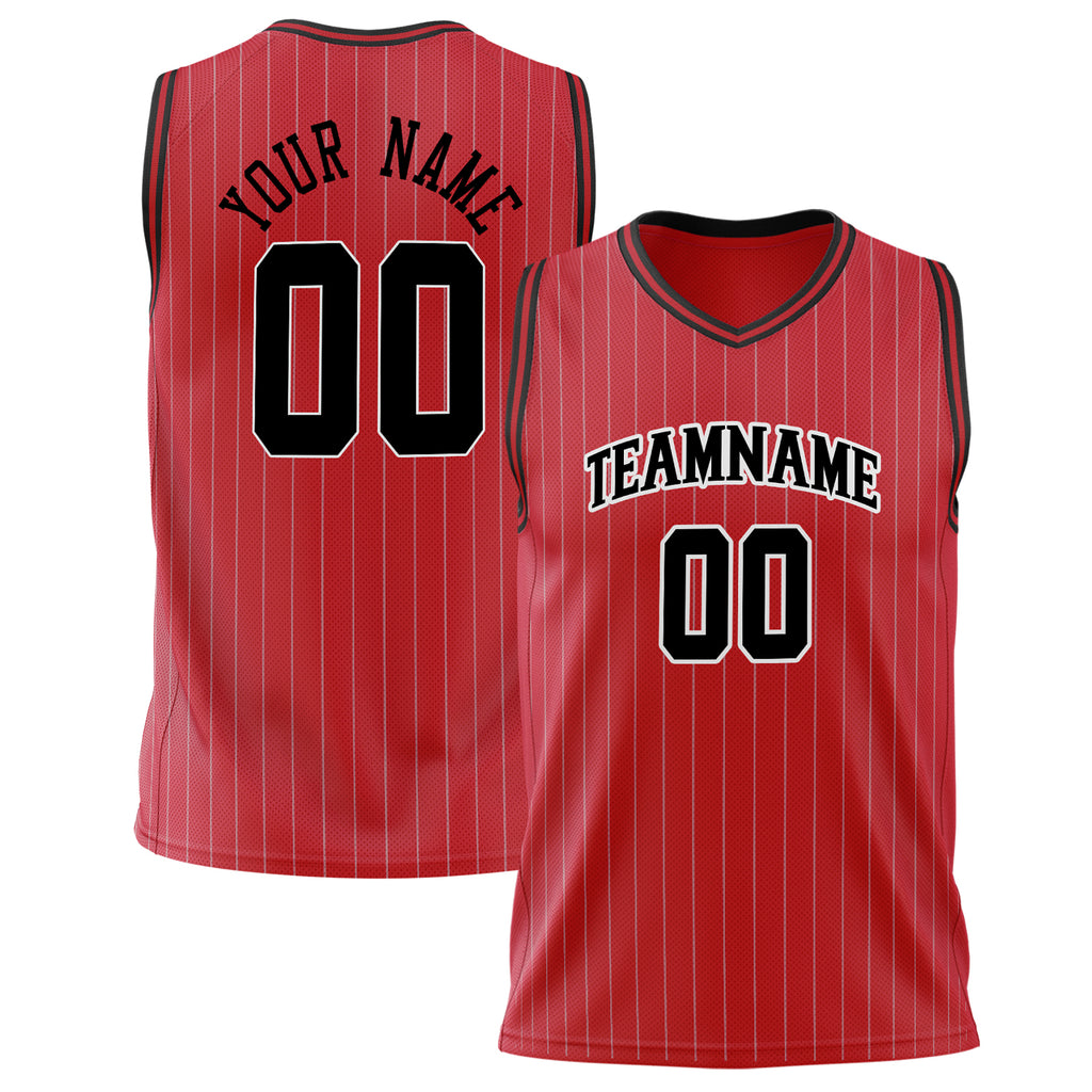Custom Red Black Pinstripe Basketball Jersey BS02240626HF209