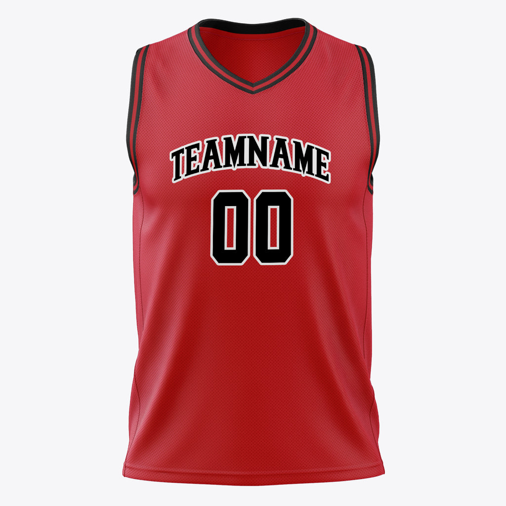 Custom Red Black Solid Color Basketball Jersey