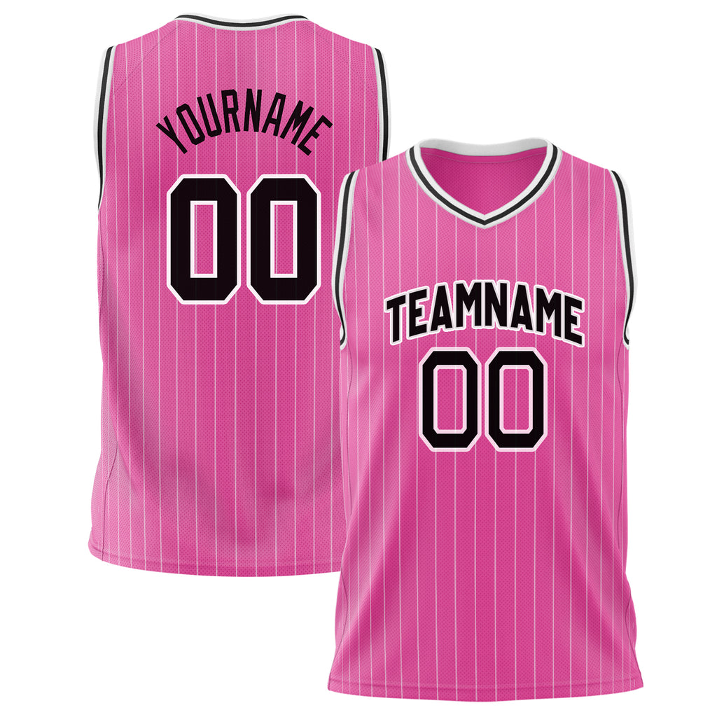 Custom Pink Black Pinstripe Basketball Jersey BS02240626JX162