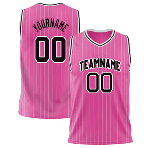 Custom Pink Black Pinstripe Basketball Jersey BS02240626JX162
