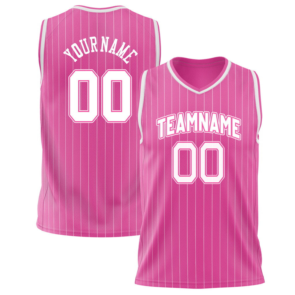 Custom Pink White Pinstripe Basketball Jersey BS02240626JX165