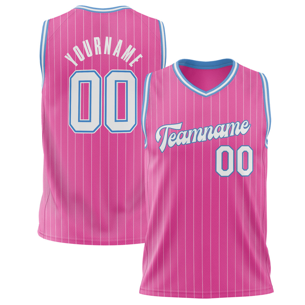 Custom Pink White Pinstripe Basketball Jersey BS02240626JX170