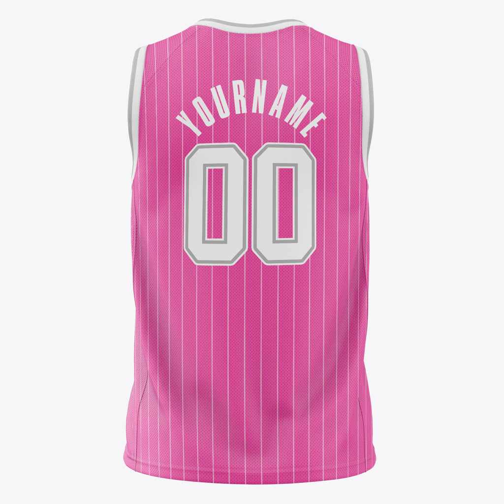 Custom Pink White Pinstripe Basketball Jersey