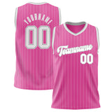 Custom Pink White Pinstripe Basketball Jersey