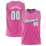 Custom Pink White Pinstripe Basketball Jersey