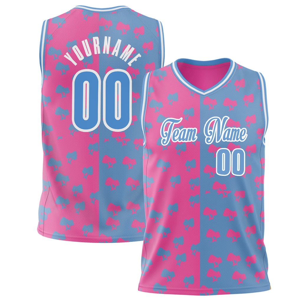Custom Pink Light Blue Split Basketball Jersey BS02240626JX175