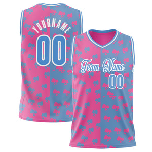 Custom Pink Light Blue Split Basketball Jersey BS02240626JX175