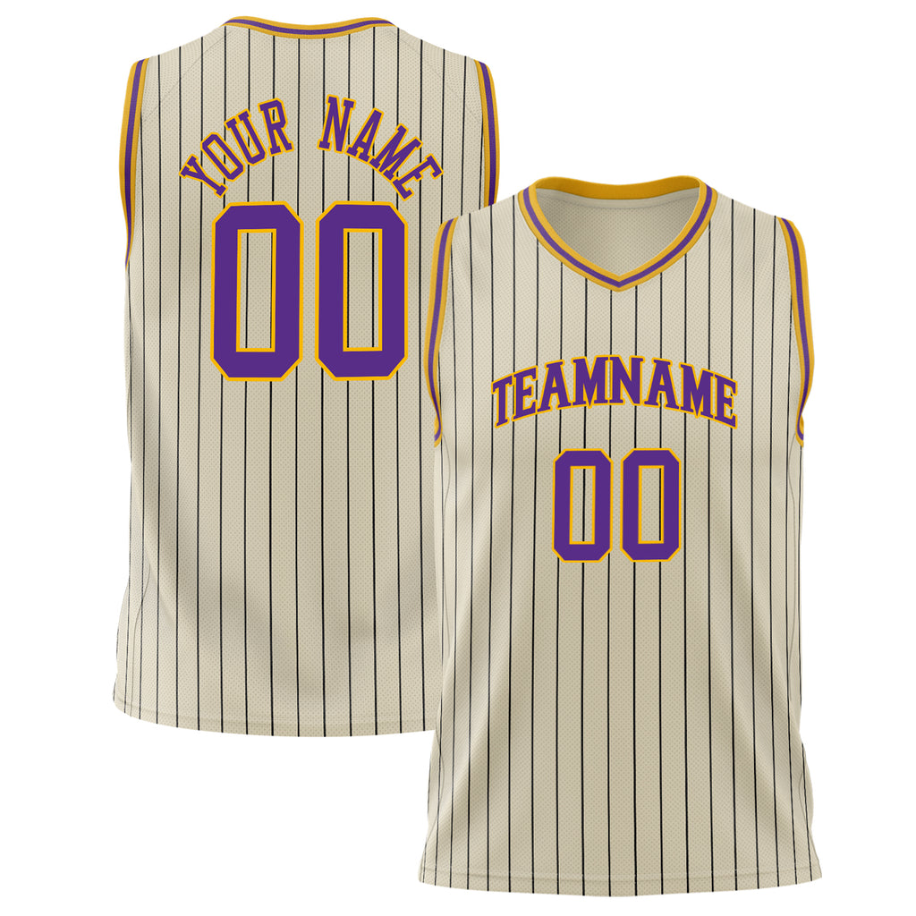 Custom Cream Purple Pinstripe Basketball Jersey BS02240626LJ052
