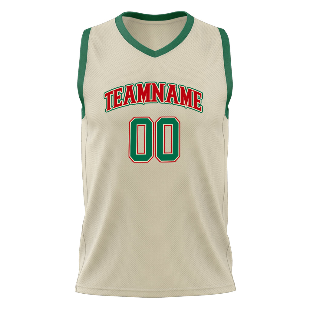 Custom Cream Kelly Green Solid Color Basketball Jersey