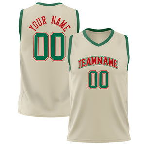 Custom Cream Kelly Green Solid Color Basketball Jersey BS02240626LJ055