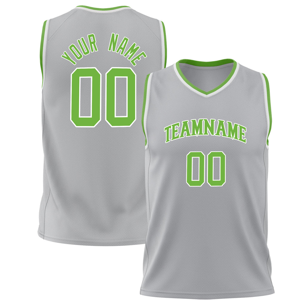 Custom Gray Neon Green Solid Color Basketball Jersey BS02240626LJ087
