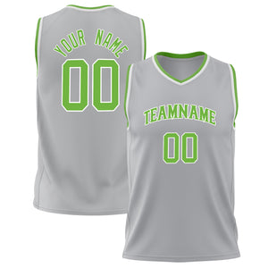 Custom Gray Neon Green Solid Color Basketball Jersey BS02240626LJ087