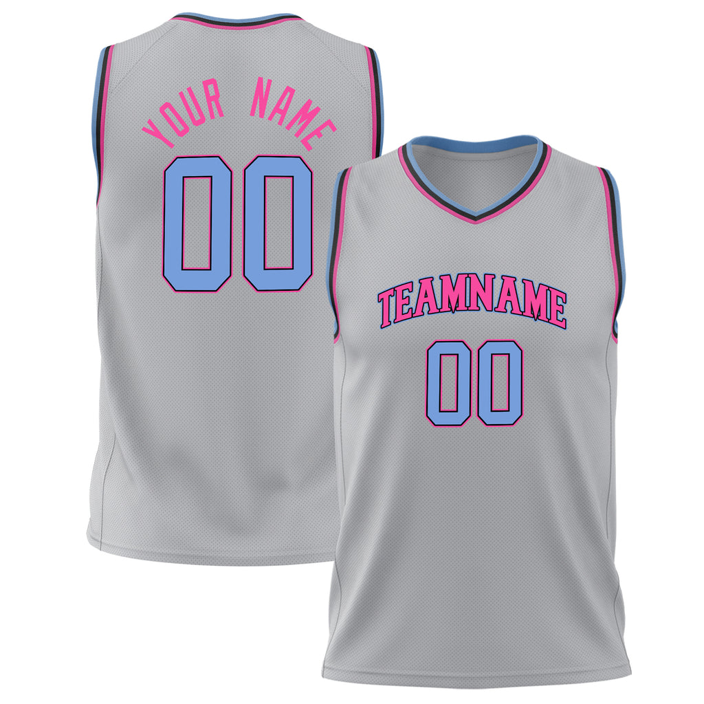 Custom Gray Light Blue Solid Color Basketball Jersey BS02240626LJ092