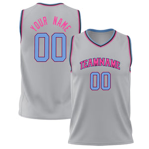 Custom Gray Light Blue Solid Color Basketball Jersey BS02240626LJ092