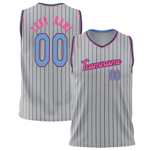 Custom Gray Pink Pinstripe Basketball Jersey BS02240626LJ099