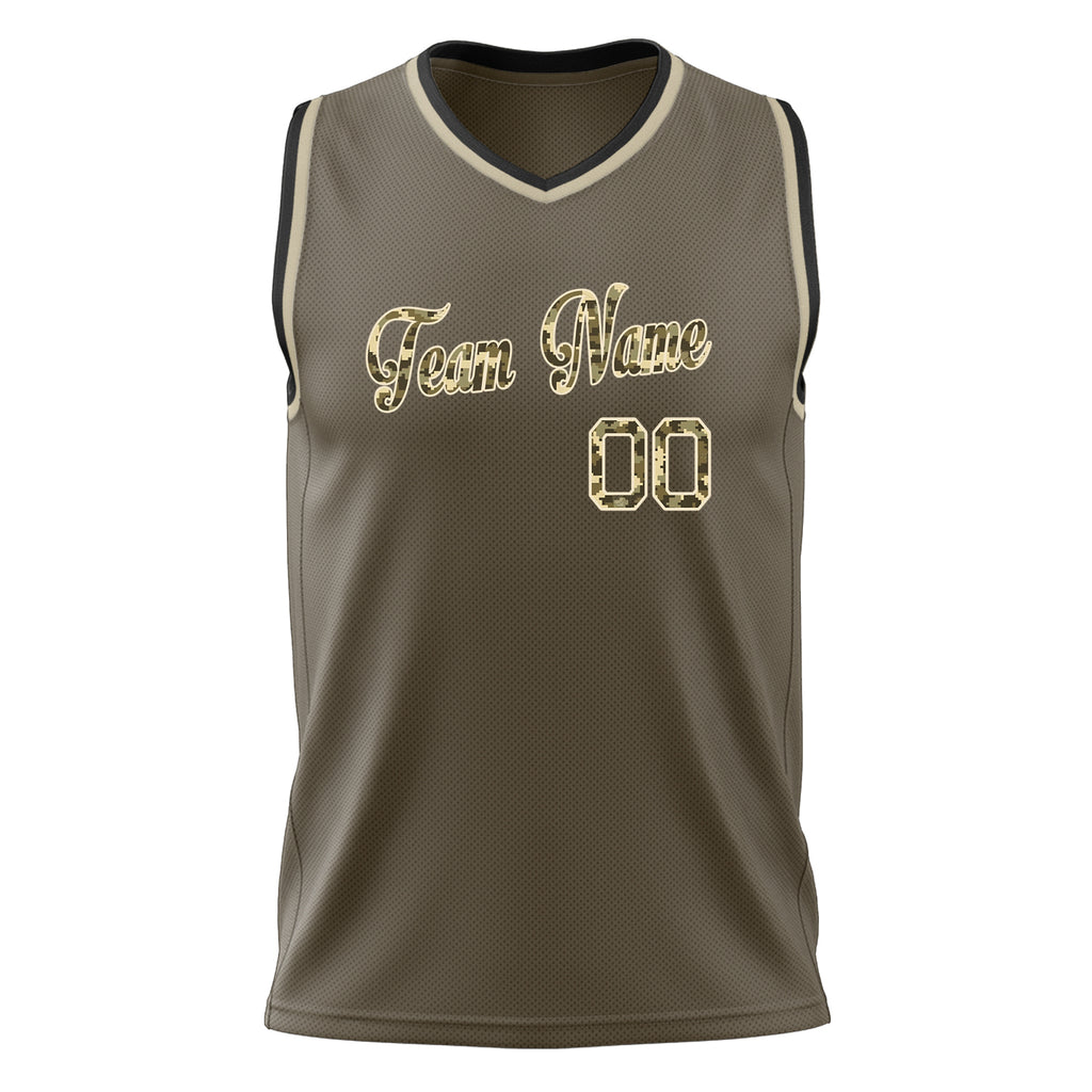 Custom Olive Camo Solid Color Basketball Jersey