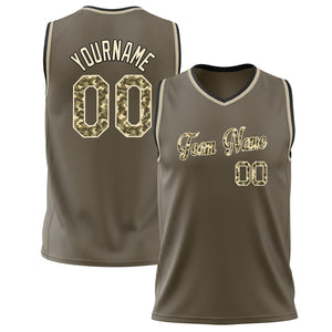 Custom Olive Camo Solid Color Basketball Jersey BS02240626LJ124