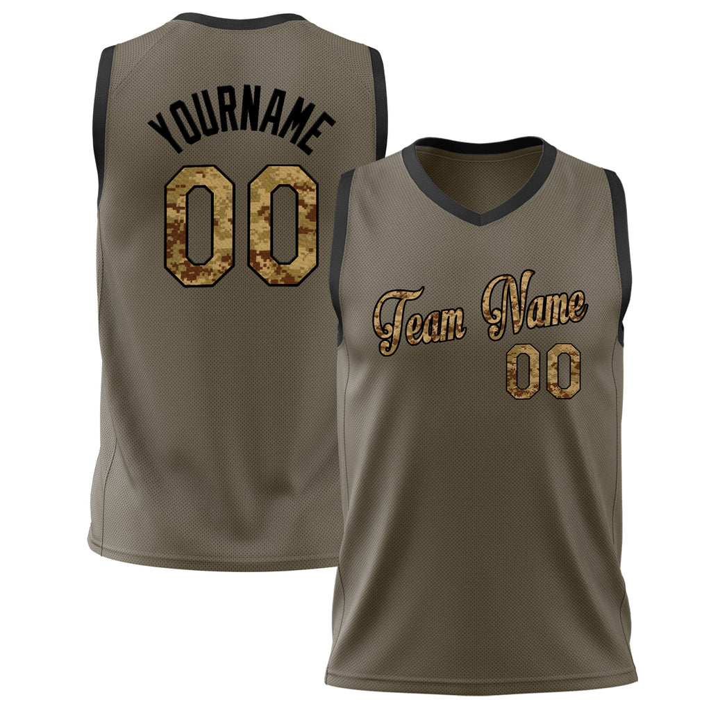 Custom Olive Camo Solid Color Basketball Jersey BS02240626LJ128