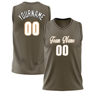Custom Olive White Solid Color Basketball Jersey BS02240626LJ134