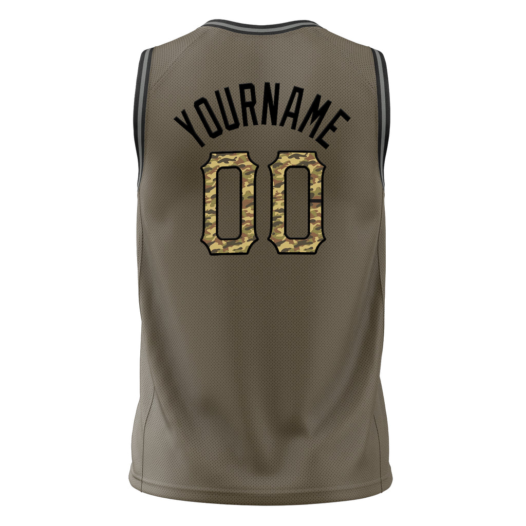 Custom Olive Camo Solid Color Basketball Jersey