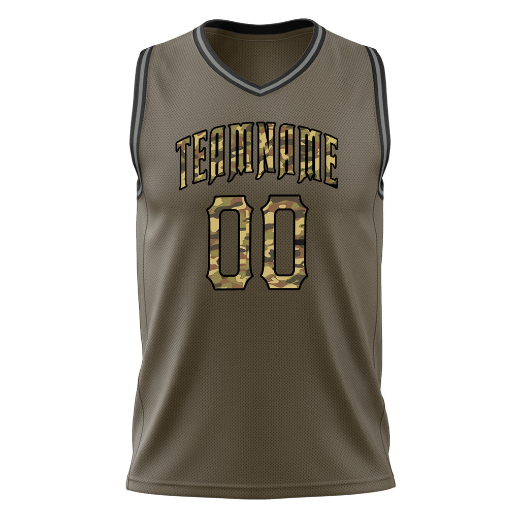 Custom Olive Camo Solid Color Basketball Jersey