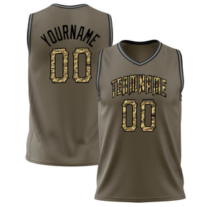 Custom Olive Camo Solid Color Basketball Jersey BS02240626LJ135