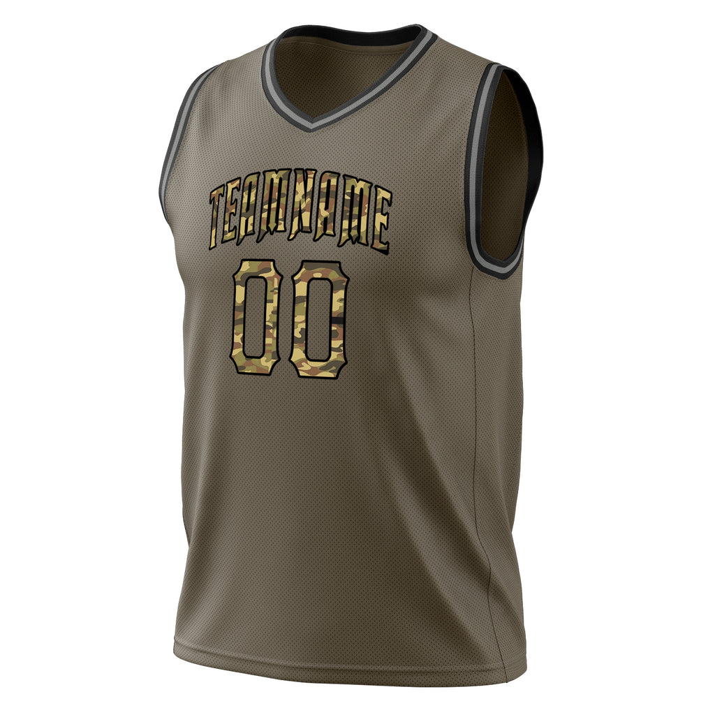 Custom Olive Camo Solid Color Basketball Jersey