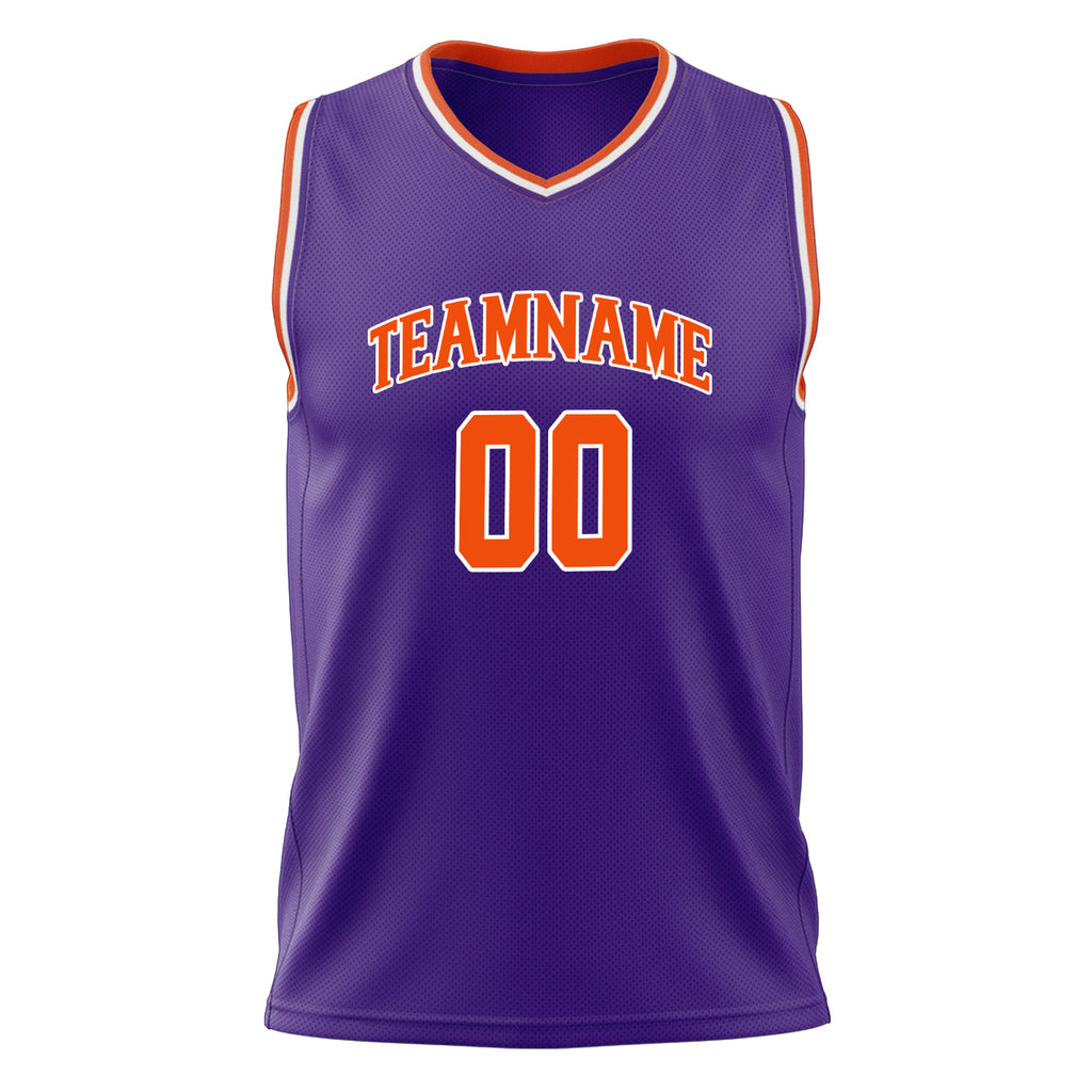 Custom Purple Orange Solid Color Basketball Jersey