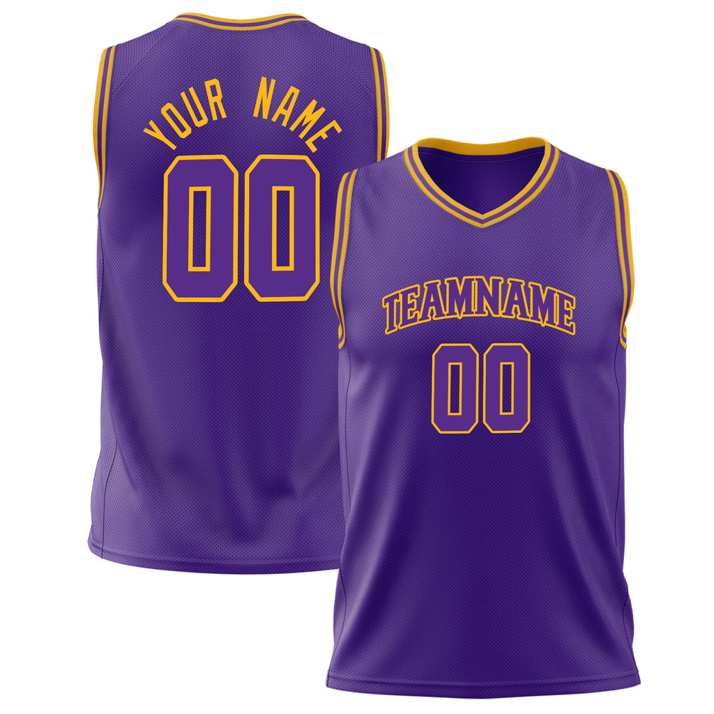 Custom Purple Gold Solid Color Basketball Jersey BS02240626XJ195