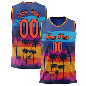 Custom Royal Orange Sunset Palm Leaves Basketball Jersey BS02240626XJ227