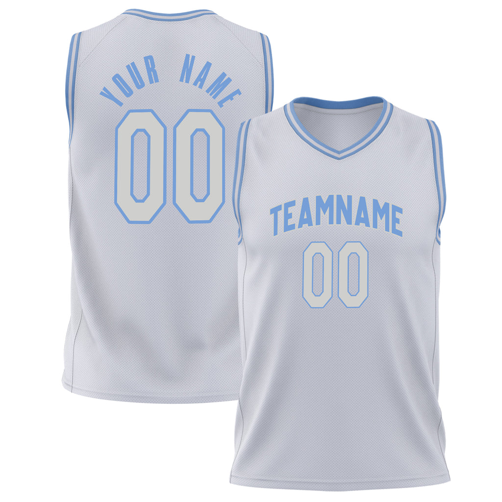 Custom White Light Blue Solid Color Basketball Jersey BS02240626XJ256