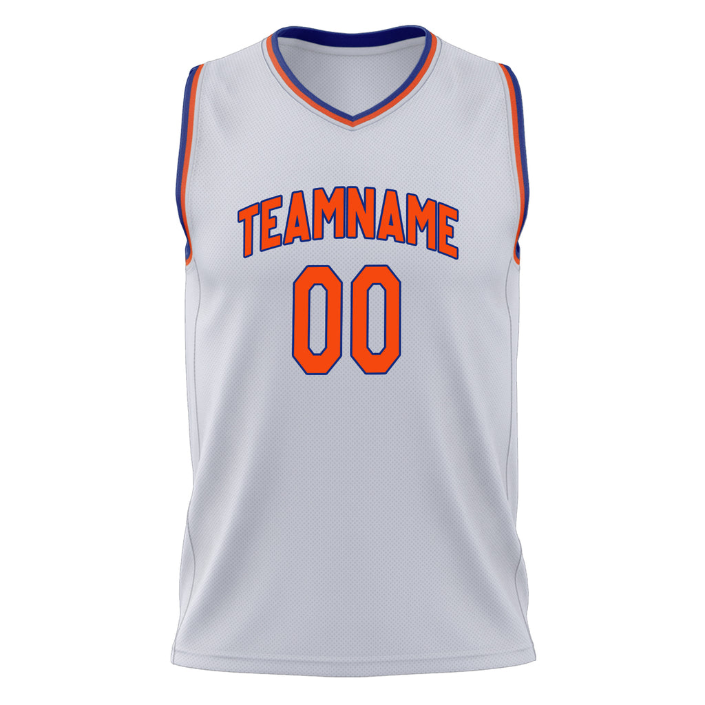 Custom White Orange Solid Color Basketball Jersey