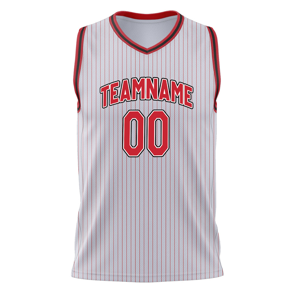 Custom White Red Pinstripe Basketball Jersey