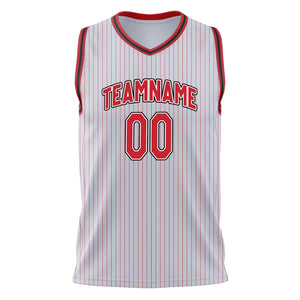 Custom White Red Pinstripe Basketball Jersey