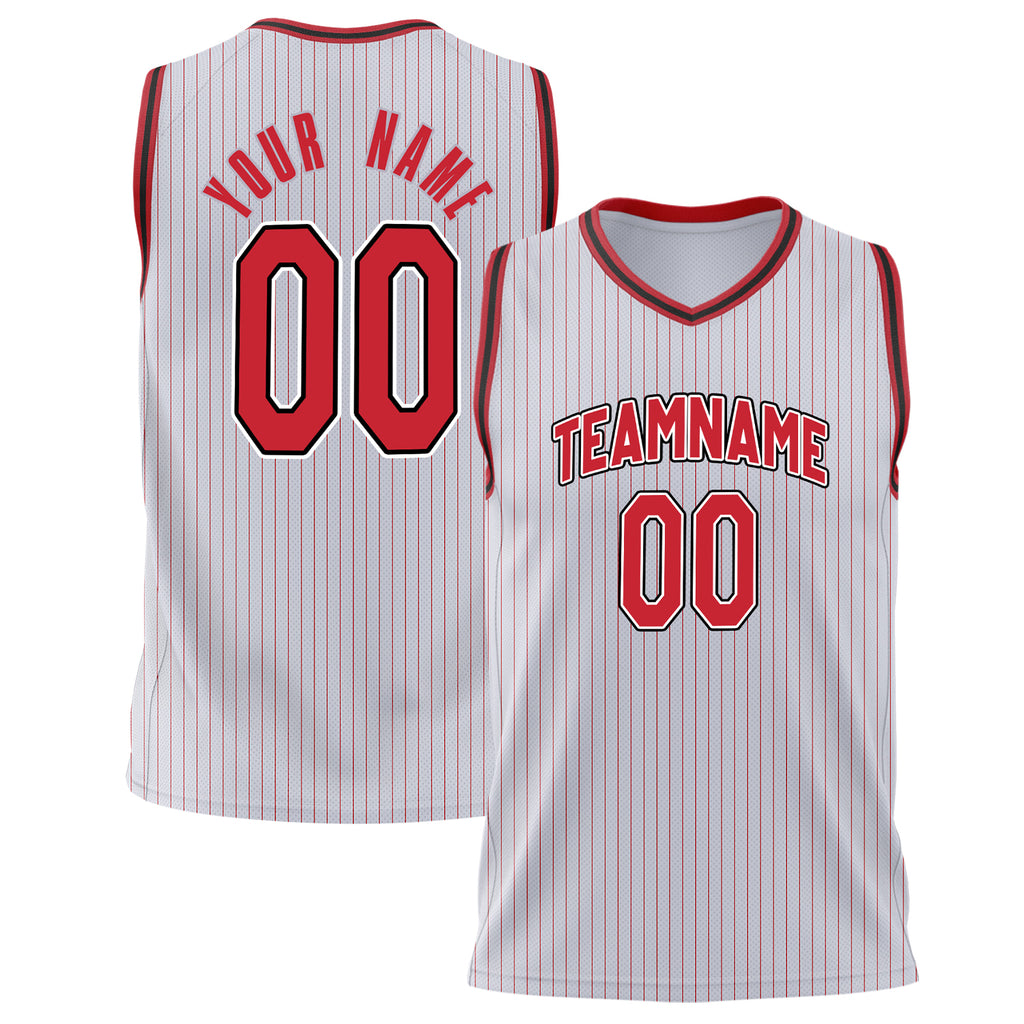 Custom White Red Pinstripe Basketball Jersey BS02240626XJ265