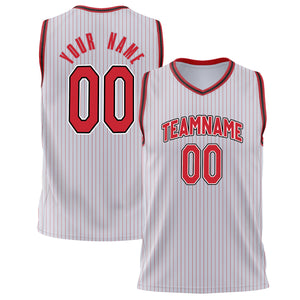 Custom White Red Pinstripe Basketball Jersey BS02240626XJ265